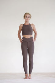 Cross waisted yoga leggings in light brown