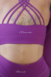 Criss cross purple yoga top by Moonah Wear