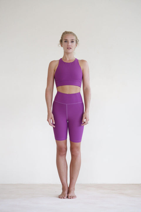 Purple high waist biker shorts & top