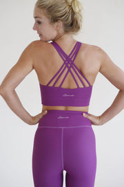 Criss cross back active wear in purple by Moonah Wear